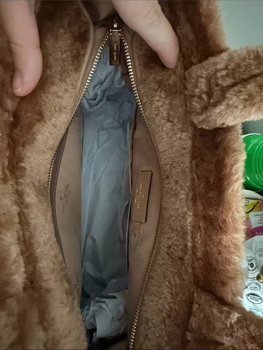 kate spade Plush Faux Fur Tote in Warm Brown